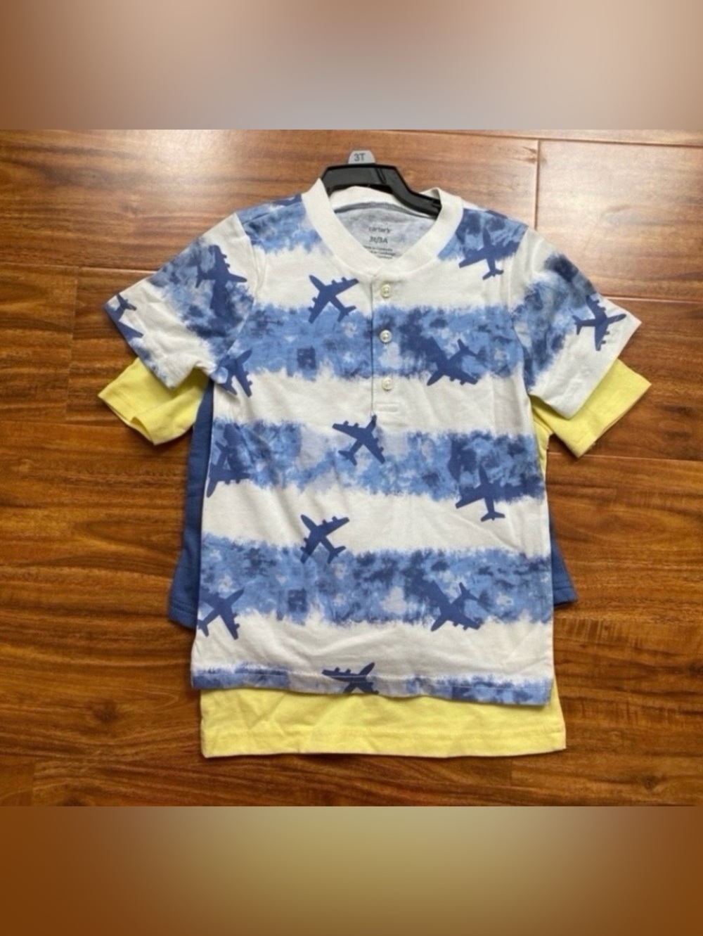 NWT New Carter's Toddler Boy 3 Pc Blue Yellow Shark Airplane T-Shirt Size 3T